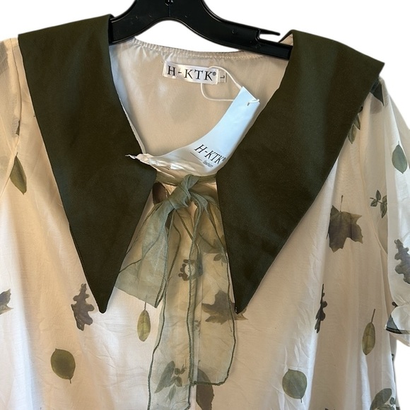 Button down sheer tiered  dress, Large,PTP 21”, pockets, bow,chiffon,fairy,boho, - Picture 10 of 14